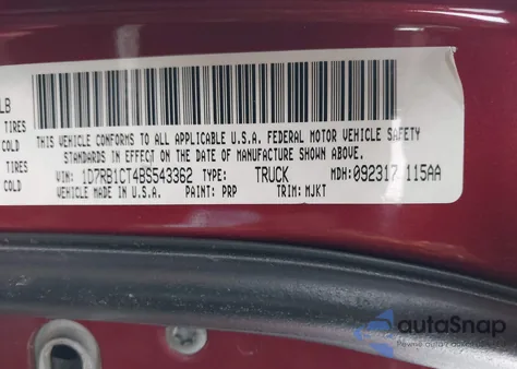 2011 Ram 1500 Outdoorsman из США, поврежденный, VIN 1D7RB1CT4BS543362